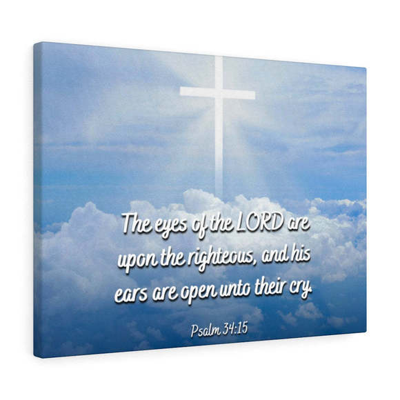 Scripture SignThe Righteous Psalm 34:15 Bible Verse Canvas Christian Wall Art